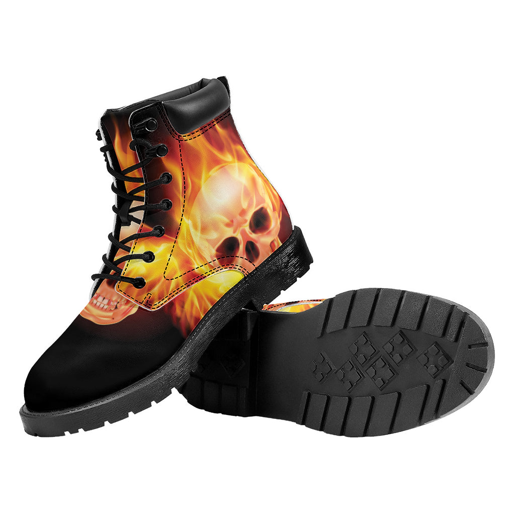 Flaming Skull With Fire Wings Print Work Boots