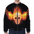 Flaming Skull With Fire Wings Print Zip Sleeve Bomber Jacket
