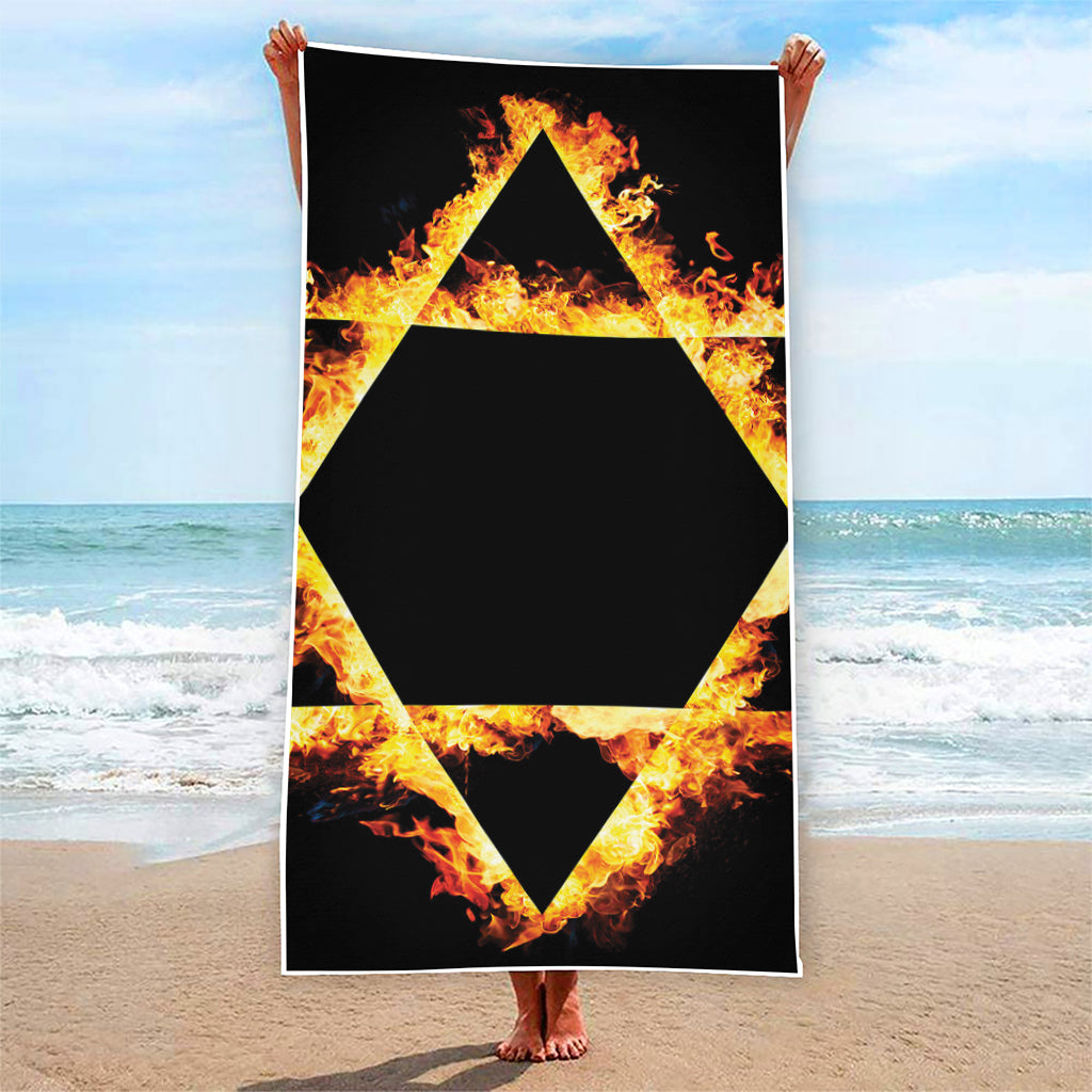 Flaming Star of David Print Beach Towel
