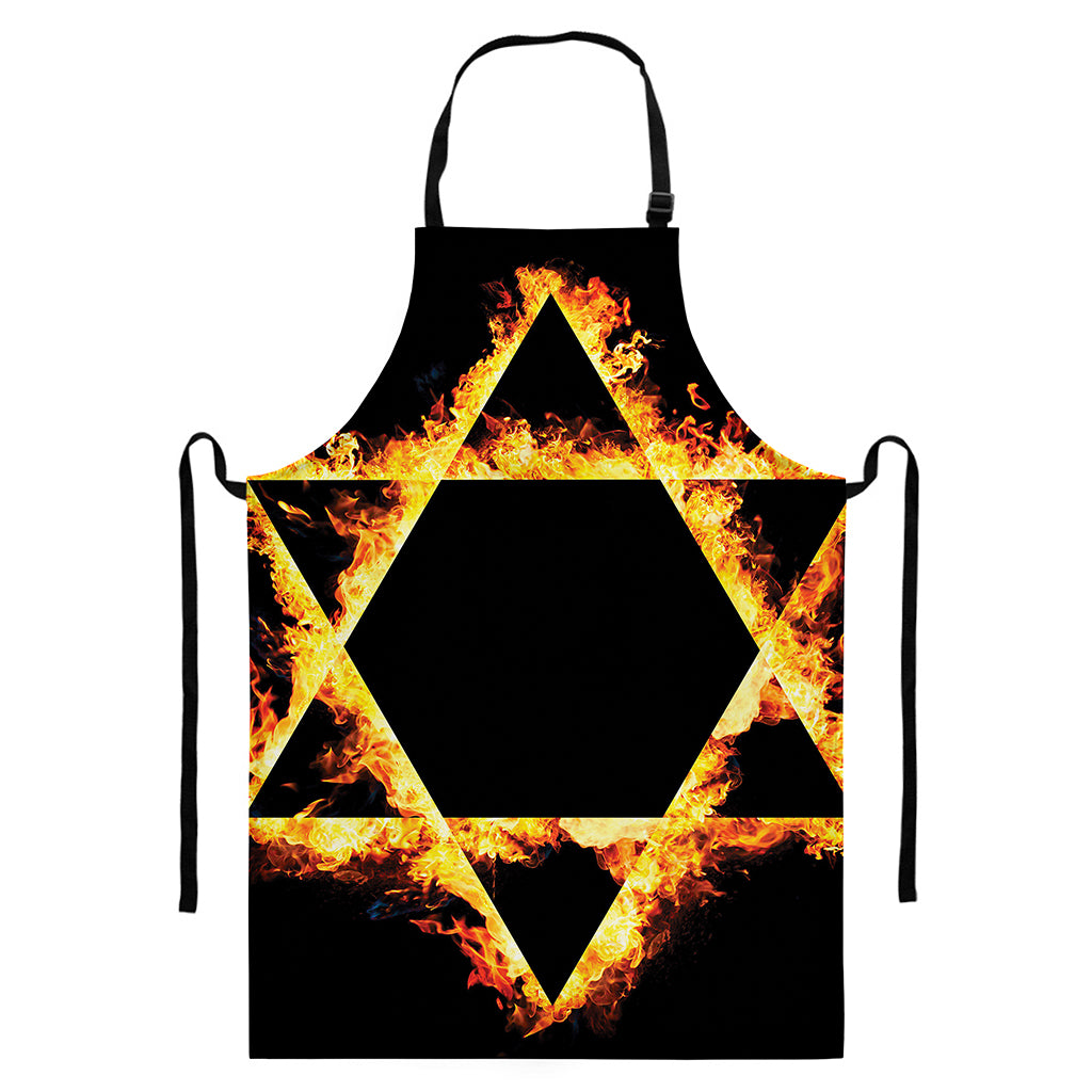 Flaming Star of David Print Bib Apron With Pocket