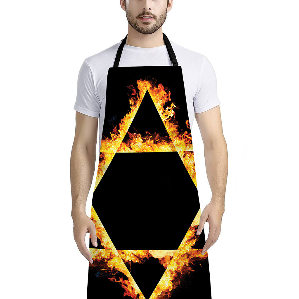 Flaming Star of David Print Bib Apron With Pocket
