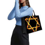 Flaming Star of David Print Canvas Tote Bag