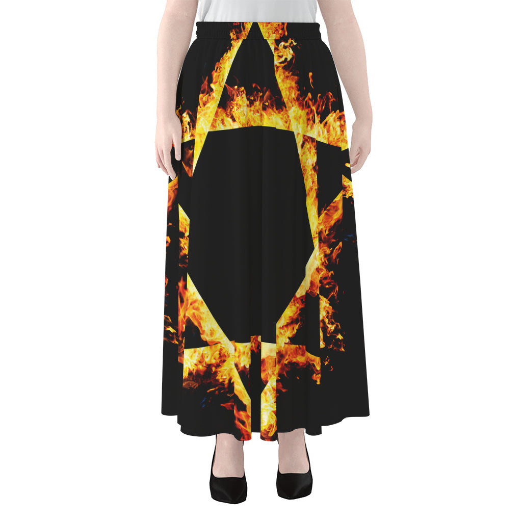 Flaming Star of David Print Chiffon Maxi Skirt