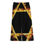 Flaming Star of David Print Cotton Front Slit Maxi Skirt