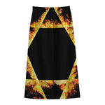 Flaming Star of David Print Cotton Front Slit Maxi Skirt