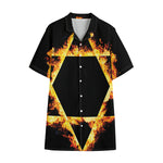 Flaming Star of David Print Cotton Hawaiian Shirt