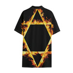 Flaming Star of David Print Cotton Hawaiian Shirt