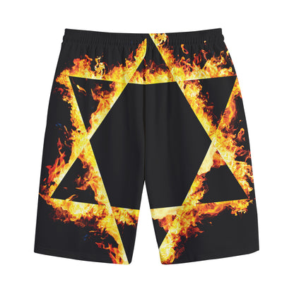 Flaming Star of David Print Cotton Shorts