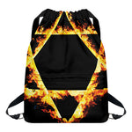 Flaming Star of David Print Drawstring Backpack