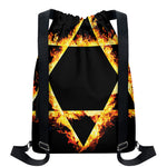 Flaming Star of David Print Drawstring Backpack
