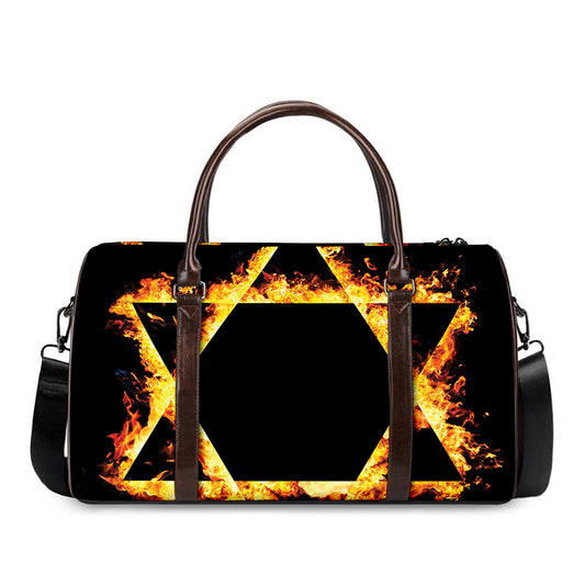 Flaming Star of David Print Duffle Bag