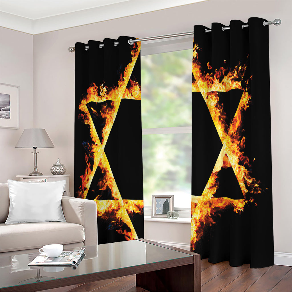 Flaming Star of David Print Extra Wide Grommet Curtains