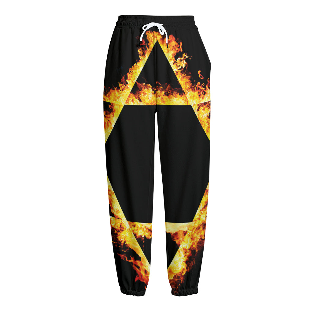 Flaming Star of David Print Fleece Lined Knit Pants