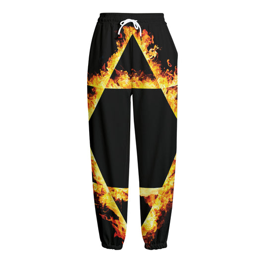 Flaming Star of David Print Fleece Lined Knit Pants