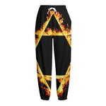 Flaming Star of David Print Fleece Lined Knit Pants