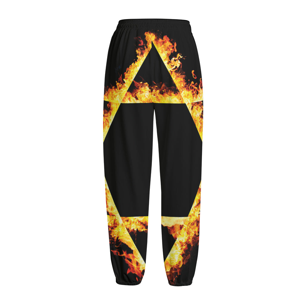 Flaming Star of David Print Fleece Lined Knit Pants