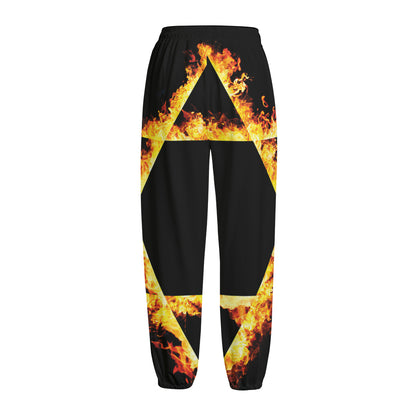 Flaming Star of David Print Fleece Lined Knit Pants