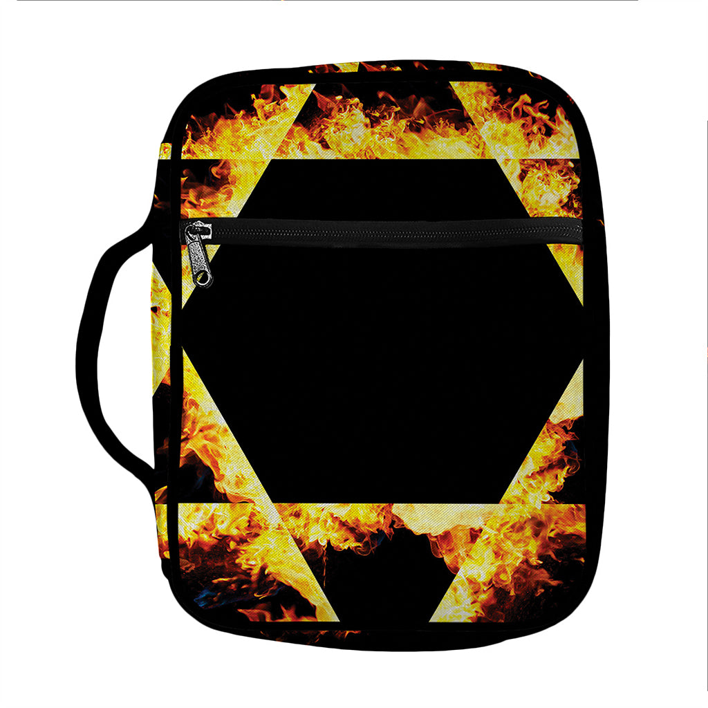 Flaming Star of David Print Front Pocket Bible Bag
