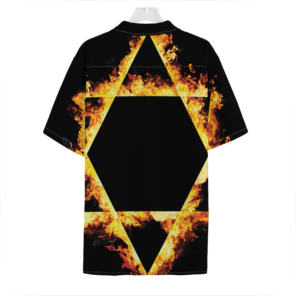 Flaming Star of David Print Hawaiian Shirt