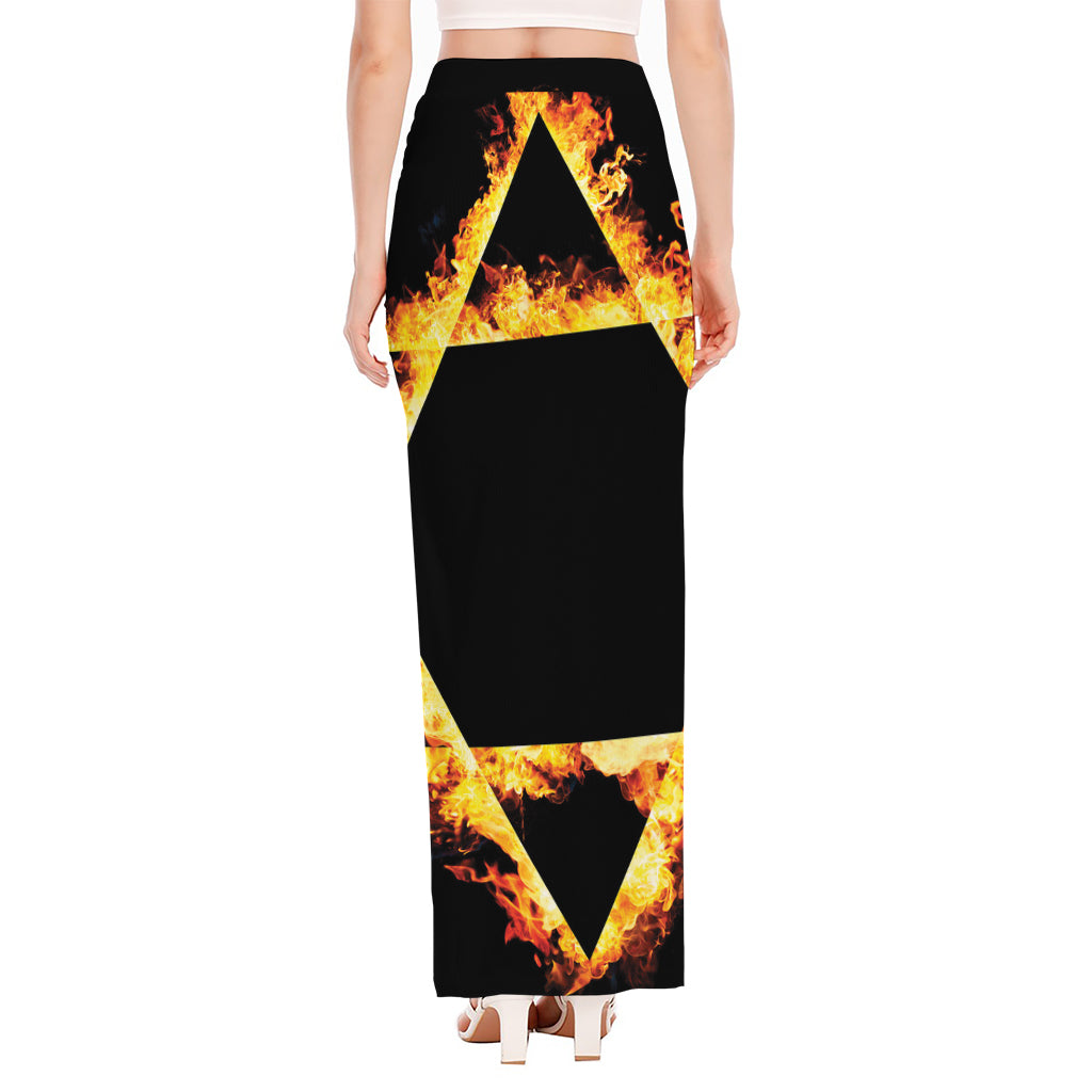 Flaming Star of David Print High Slit Maxi Skirt