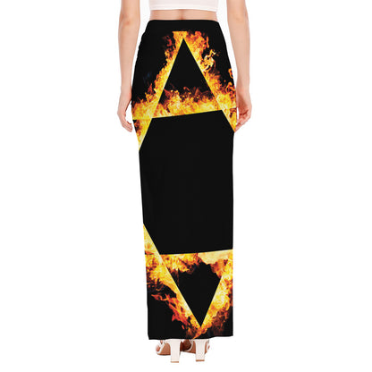 Flaming Star of David Print High Slit Maxi Skirt