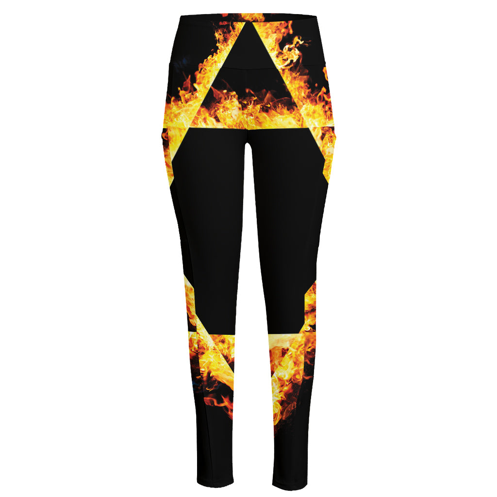 Flaming Star of David Print High-Waisted Pocket Leggings