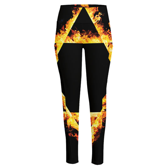 Flaming Star of David Print High-Waisted Pocket Leggings