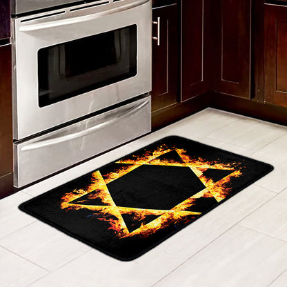 Flaming Star of David Print Kitchen Mat