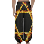 Flaming Star of David Print Lantern Pants