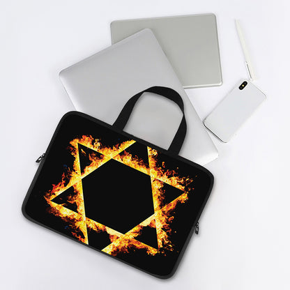 Flaming Star of David Print Laptop Sleeve With Handle