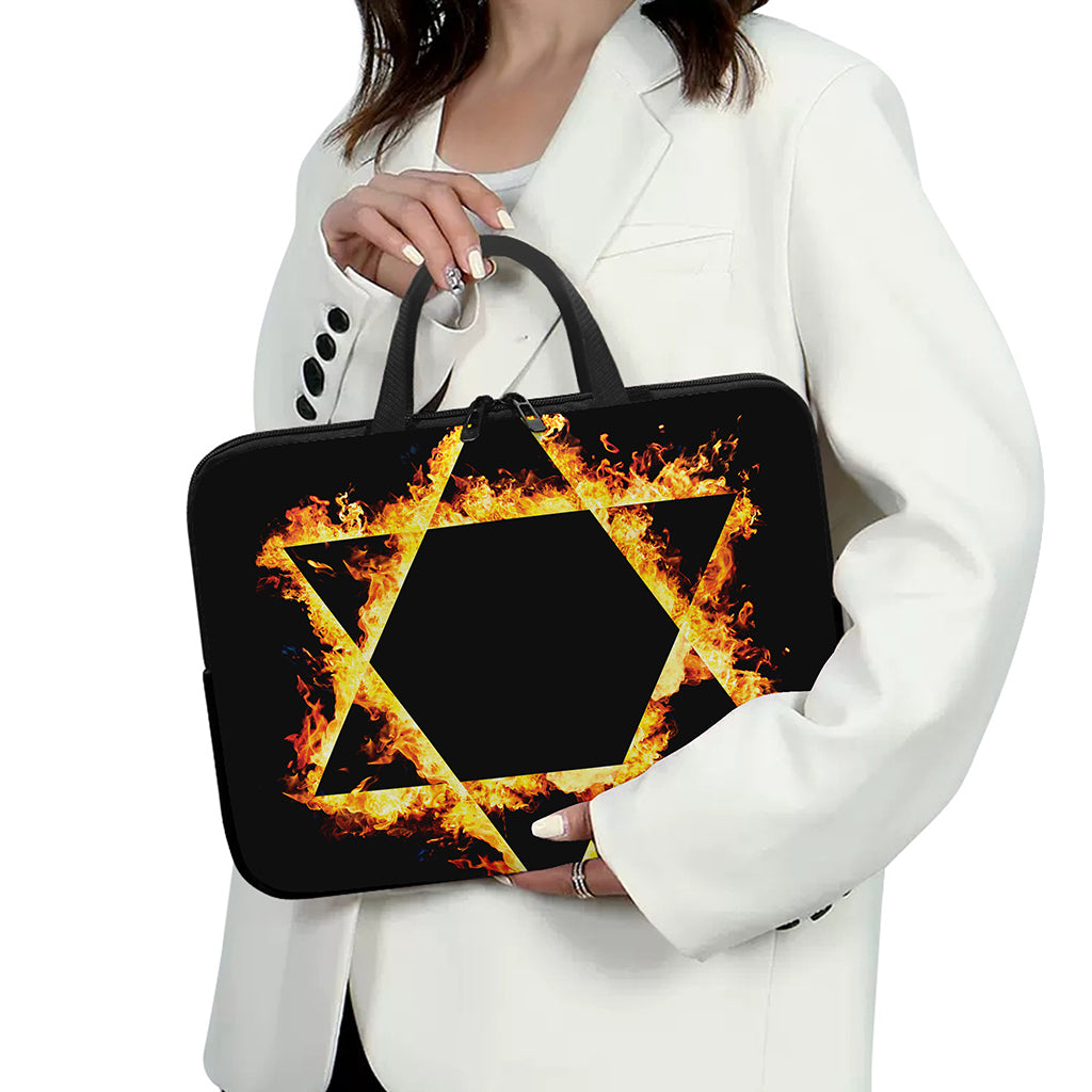 Flaming Star of David Print Laptop Sleeve With Handle