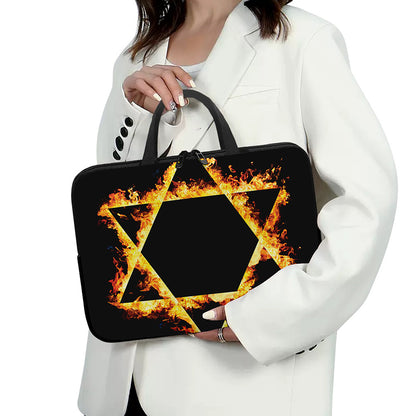 Flaming Star of David Print Laptop Sleeve With Handle