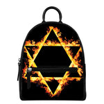Flaming Star of David Print Leather Backpack