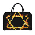Flaming Star of David Print Leather Duffel Bag