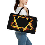 Flaming Star of David Print Leather Duffle Bag
