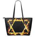 Flaming Star of David Print Leather Tote Bag With Zipper