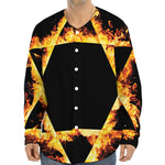 Flaming Star of David Print Long Sleeve Baseball Jersey