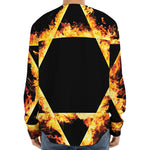 Flaming Star of David Print Long Sleeve Baseball Jersey