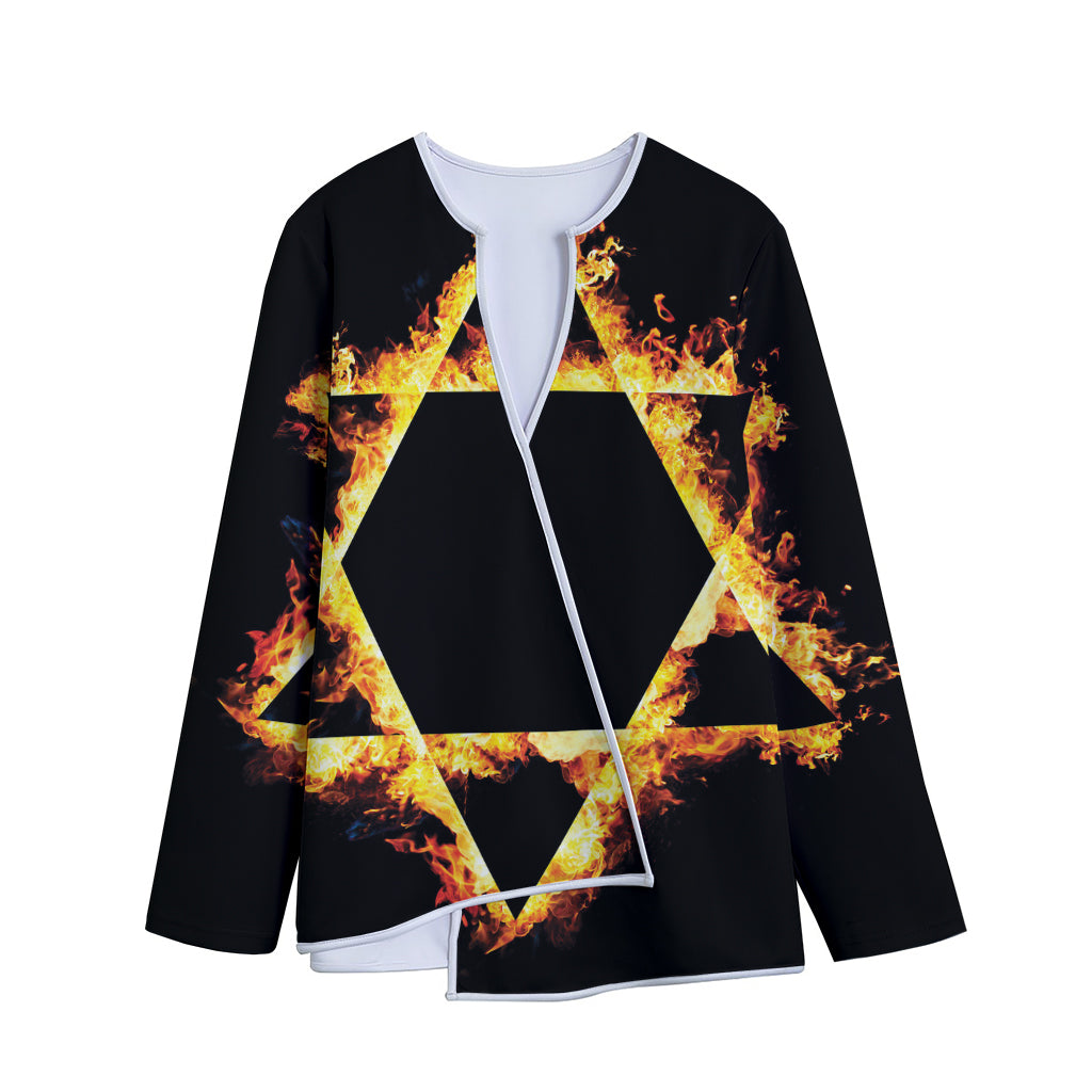 Flaming Star of David Print Long Sleeve Short Coat
