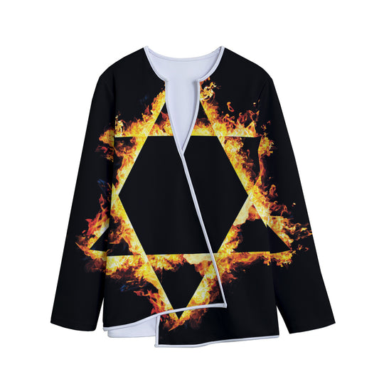 Flaming Star of David Print Long Sleeve Short Coat