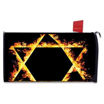 Flaming Star of David Print Mailbox Cover