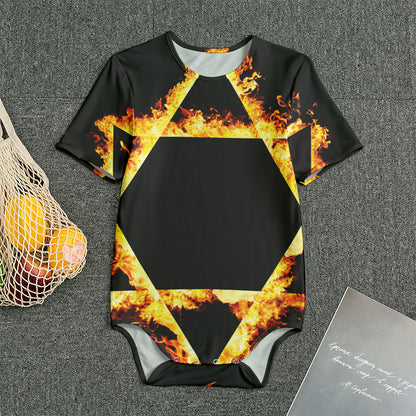 Flaming Star of David Print Men's Bodysuit