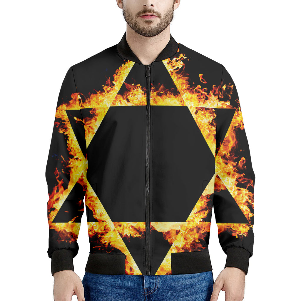 Flaming Star of David Print Men's Bomber Jacket