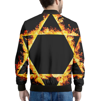 Flaming Star of David Print Men's Bomber Jacket