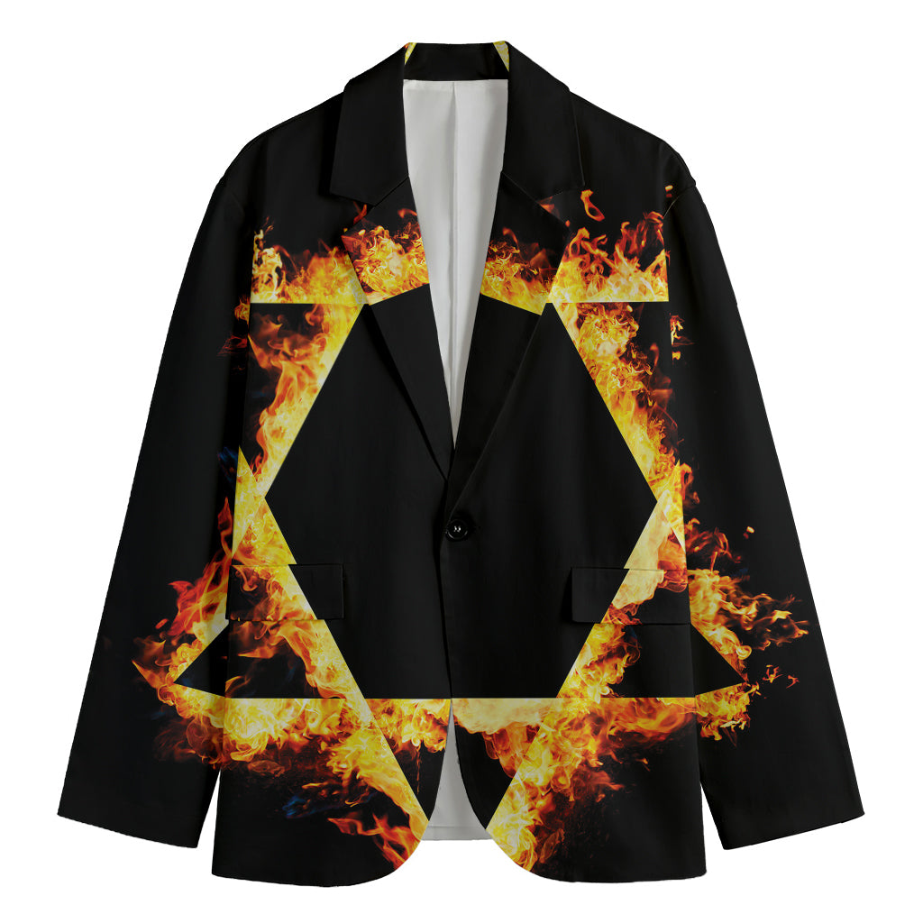 Flaming Star of David Print Men's Cotton Blazer