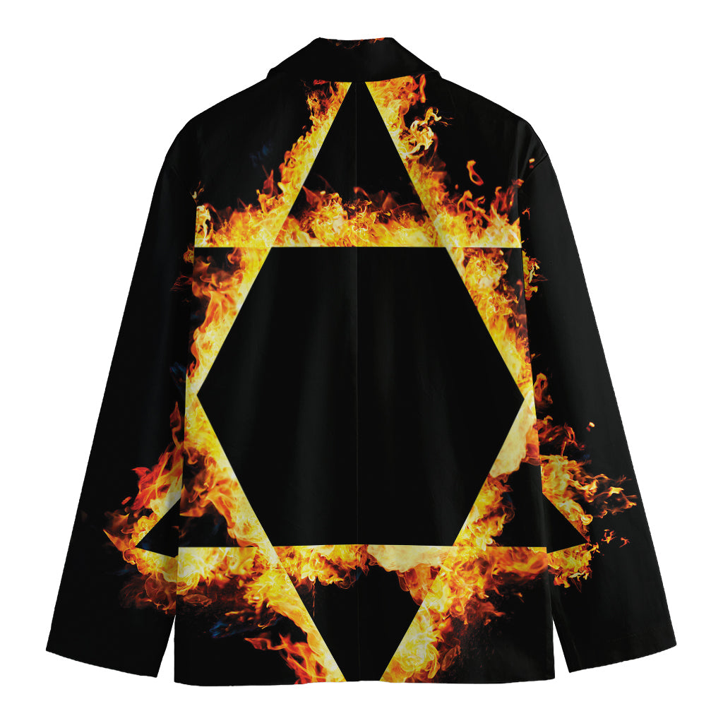 Flaming Star of David Print Men's Cotton Blazer