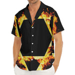 Flaming Star of David Print Men's Deep V-Neck Shirt