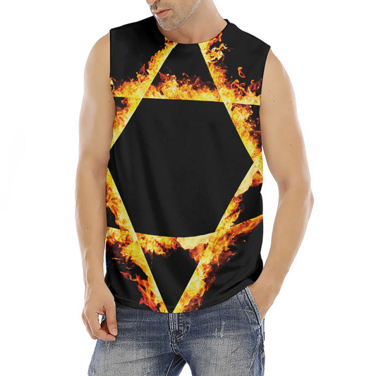Flaming Star of David Print Men's Fitness Tank Top