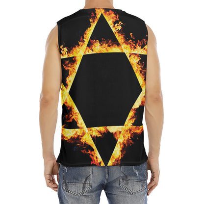 Flaming Star of David Print Men's Fitness Tank Top