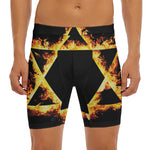Flaming Star of David Print Men's Long Boxer Briefs